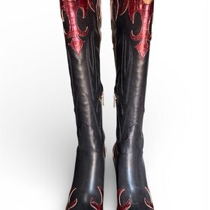 Jessica Simpson Black and Red Knee High Western Boots